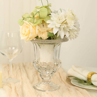 <h3 style="margin-left:0px;">Vintage Elegance in Clear Glass Roman Urn Style Flower Vases