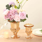 2 Pack Amber Gold Glass Pedestal Flower Vases in Classic Roman Urn Style, 8inch Mini Floral Vase