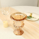 2 Pack Amber Gold Glass Pedestal Flower Vases in Classic Roman Urn Style, 8inch Mini Floral Vase