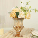 2 Pack Amber Gold Glass Pedestal Flower Vases in Classic Roman Urn Style, 8inch Mini Floral Vase