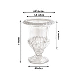 2 Pack Clear Glass Pedestal Flower Vases in Classic Roman Urn Style, 8" Mini Floral Vase Table