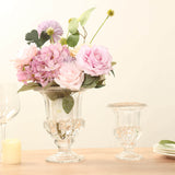 2 Pack Clear Glass Pedestal Flower Vases in Classic Roman Urn Style, 8" Mini Floral Vase Table