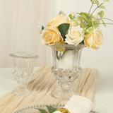 2 Pack Clear Glass Pedestal Flower Vases in Classic Roman Urn Style, 8" Mini Floral Vase Table