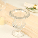 2 Pack Clear Glass Pedestal Flower Vases in Classic Roman Urn Style, 8" Mini Floral Vase Table