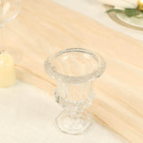 2 Pack Clear Glass Pedestal Flower Vases in Classic Roman Urn Style, 8" Mini Floral Vase Table