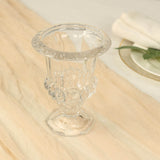 2 Pack Clear Glass Pedestal Flower Vases in Classic Roman Urn Style, 8" Mini Floral Vase Table