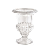 2 Pack Clear Glass Pedestal Flower Vases in Classic Roman Urn Style, 8" Mini Floral#whtbkgd