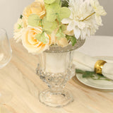 2 Pack Clear Glass Pedestal Flower Vases in Classic Roman Urn Style, 8" Mini Floral Vase Table