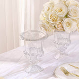 2 Pack Clear Glass Pedestal Flower Vases in Classic Roman Urn Style, 8" Mini Floral Vase Table