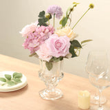 2 Pack Clear Glass Pedestal Flower Vases in Classic Roman Urn Style, 8" Mini Floral Vase Table