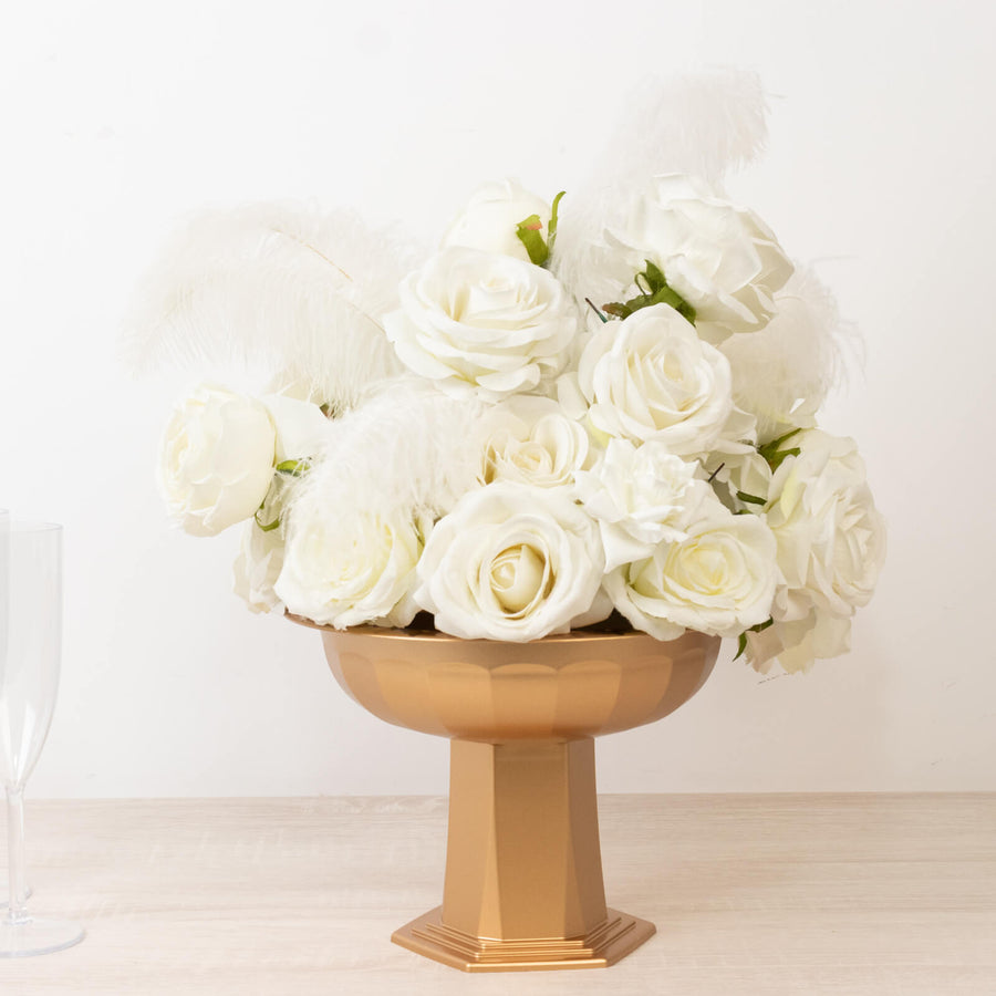 3 Pack Gold Roman Footed Compote Vases 10x7inch Plastic Pedestal Flower Bowls Table Centerpieces