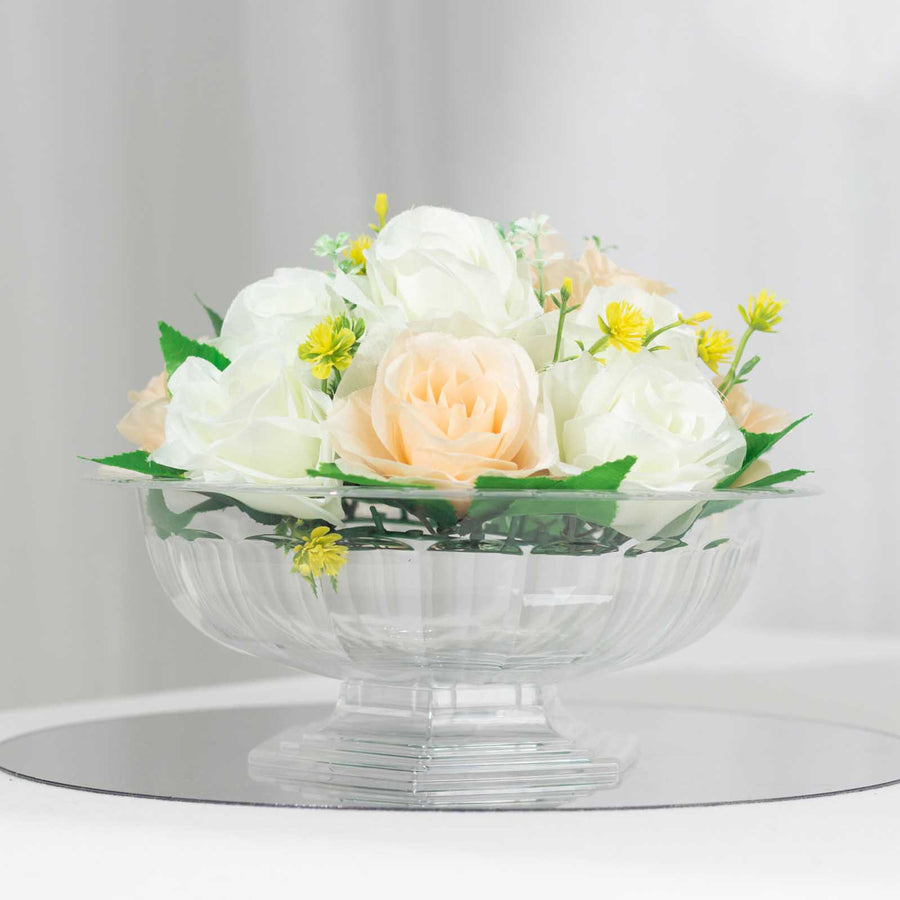 3 Pack Clear Roman Style Footed Compote Flower Bowl Vase 10inch Round Decorative Plastic Pedestal