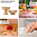 3 Pack Clear Roman Style Footed Compote Flower Bowl Vase Round Decorative Plastic Pedestal