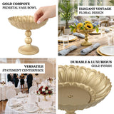 Gold compote pedestal vase bowl with elegant vintage floral design for centerpieces.