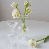 Set of 4 Clear Vintage Nordic Glass Flower Vases with Petals Texture, Transparent Bud Vase