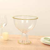 8inch Clear Footed Glass Trifle Bowl Dessert Display Stand With Gold Beaded Trim, Compote Pedestal