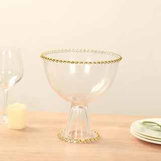 <h3 style="margin-left:0px;"><strong>Elegant Display with Clear Gold Beaded Compote Pedestal Bowl</strong>