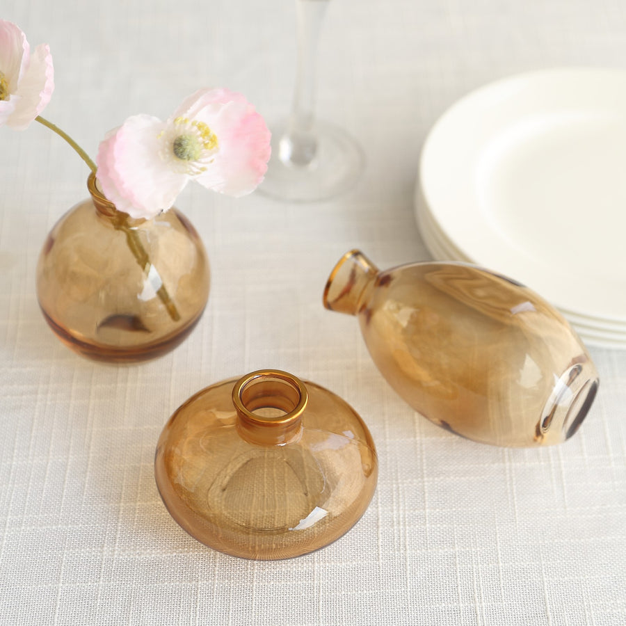 Set of 3 Small Gold Glass Flower Vases With Metallic Gold Rim, Modern Bud Vase Table Centerpieces