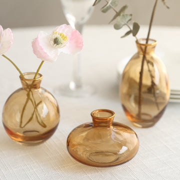 Set of 3 Small Gold Glass Flower Vases With Metallic Gold Rim, Modern Bud Vase Table Centerpieces - Assorted Sizes