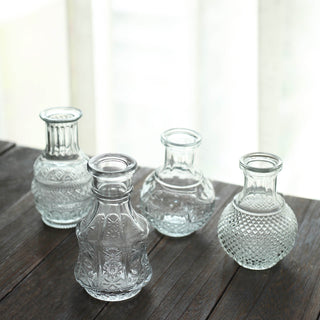 Vintage Clear Glass Mini Bud Flower Vases for Elegant Table Centerpieces