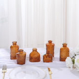 Set of 6 Vintage Embossed Amber Glass Bud Vase Centerpieces, Decorative Apothecary