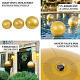 2 Pack 20inch Large Gold Vinyl Inflatable Beach Balls, Reusable Round Swimming Pool Balls