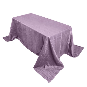 90"x132" Violet Amethyst Accordion Crinkle Taffeta Seamless Rectangular Tablecloth for 6 Foot Table With Floor-Length Drop