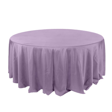 132" Violet Amethyst Seamless Polyester Round Tablecloth for 6 Foot Table With Floor-Length Drop