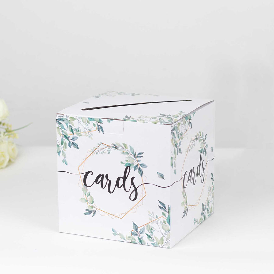 Greenery Theme Wedding Reception Gift Card Box with Geometric Gold Foil Print