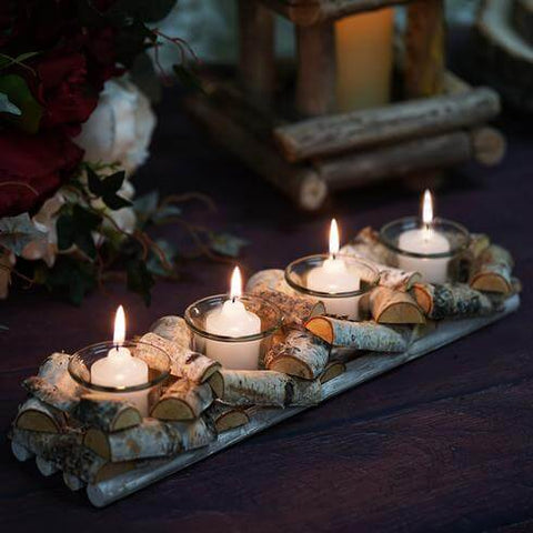 Birch log candle holder with tea lights