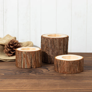 Add a Touch of Rustic Charm with Assorted Rustic Wood Slice Tealight Candle Holders