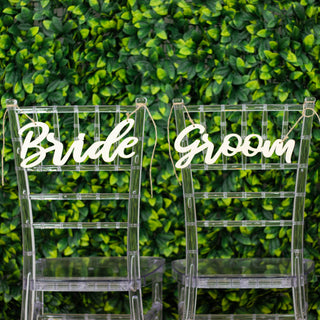 Natural Wood Bride and Groom Chair Signs - Elegant Wedding Decor