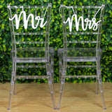 Set of 2 | White Wood Mr and Mrs Chair Signs, Calligraphy Wall Hanging Decor