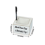 Whitewashed Wooden Solo Cup Holder with Black Marker Pen, 5.5inch Square Rustic Farmhouse Party Cup