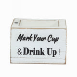 Whitewashed Wooden Solo Cup Holder with Black Marker Pen, 5.5inch Square Rustic Farmhouse#whtbkgd