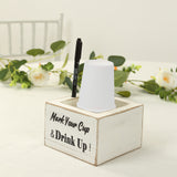 Whitewashed Wooden Solo Cup Holder with Black Marker Pen, 5.5inch Square Rustic Farmhouse Party Cup