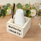 Whitewashed Wooden Solo Cup Holder with Black Marker Pen, 5.5inch Square Rustic Farmhouse Party Cup