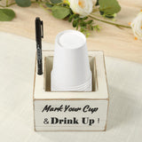 Whitewashed Wooden Solo Cup Holder with Black Marker Pen, 5.5inch Square Rustic Farmhouse Party Cup