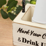 Whitewashed Wooden Solo Cup Holder with Black Marker Pen, 5.5inch Square Rustic Farmhouse Party Cup