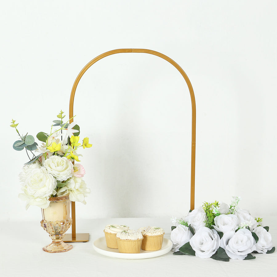 23" Gold Metal Chiara Arch Wedding Cake Display Stand with Rounded Top, Flower Balloon Frame
