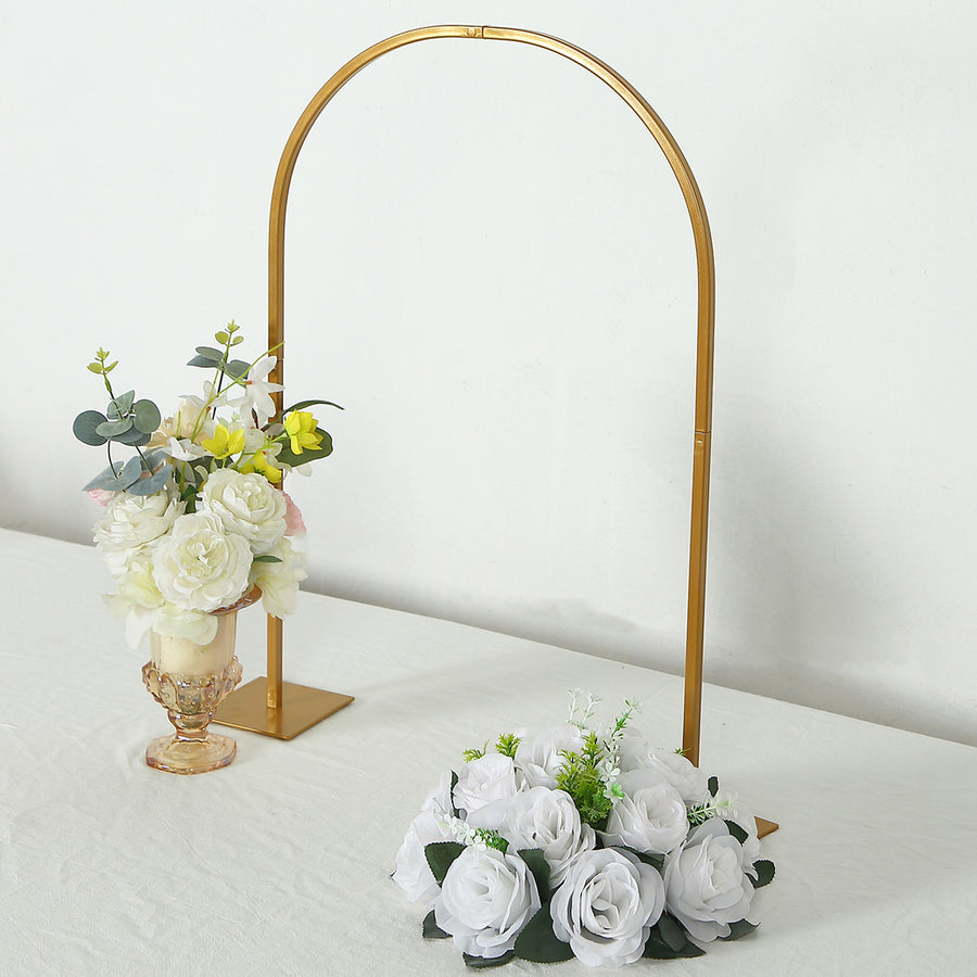 35" Gold Metal Chiara Arch Wedding Cake Display Stand with Rounded Top, Flower Balloon Frame