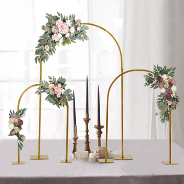 Set of 3 Gold Metal Chiara Arch Wedding Cake Display Stand with Rounded Top, Flower Balloon Frame Table Centerpieces with Detachable Base - 20",23",35"