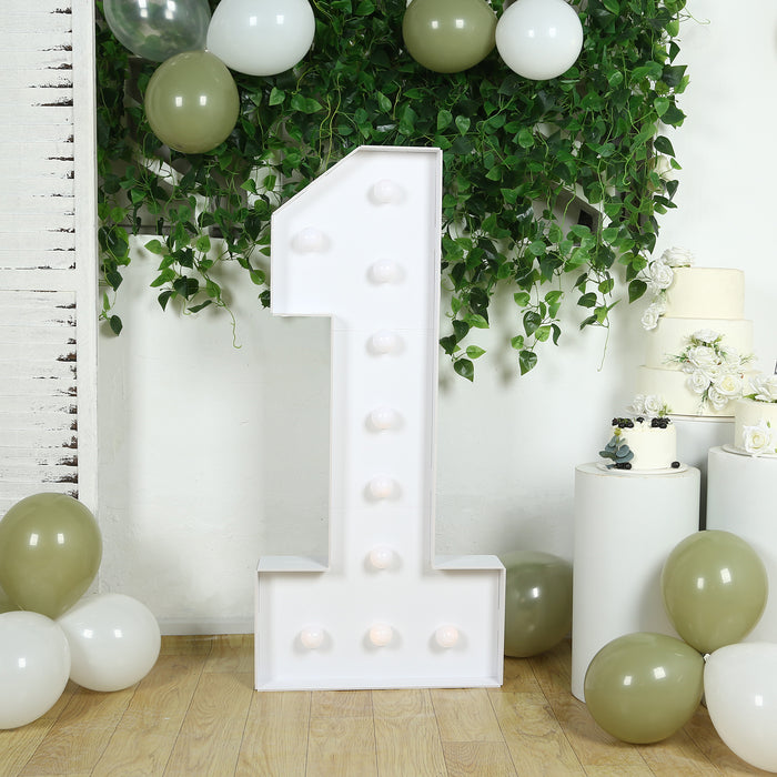 4ft White Large Marquee Light Up Number 1 Mosaic Balloon Frame Pre-Cut Foam Board 10 Warm White