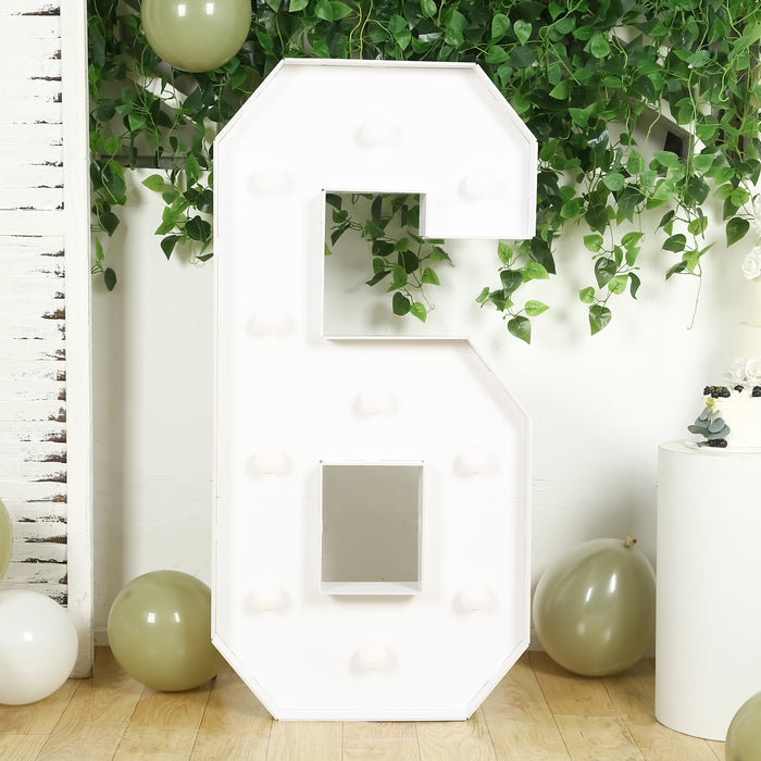 4ft White Large Marquee Light Up Number 6 Mosaic Balloon Frame Pre-Cut Foam Board 10 Warm White