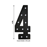 Giant LED Marquee Light Up Number 4, Black 4ft Pre-Cut Foam Board with 10 Warm White