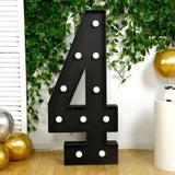 Giant LED Marquee Light Up Number 4, Black 4ft Pre-Cut Foam Board with 10 Warm White