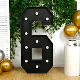 Giant LED Marquee Light Up Number 6, Black 4ft Pre-Cut Foam Board with 10 Warm White