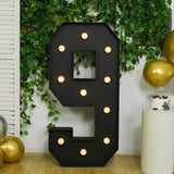 Giant LED Marquee Light Up Number 9, Black 4ft Pre-Cut Foam Board with 10 Warm White