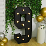 Giant LED Marquee Light Up Number 9, Black 4ft Pre-Cut Foam Board with 10 Warm White