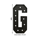 Black marquee letter "G" measuring 4 ft tall and 1.7-2.2 ft wide.
